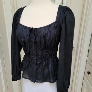 New! J Crew size 10 Cinched Waist Top Herringbone Cotton Black Square NWT